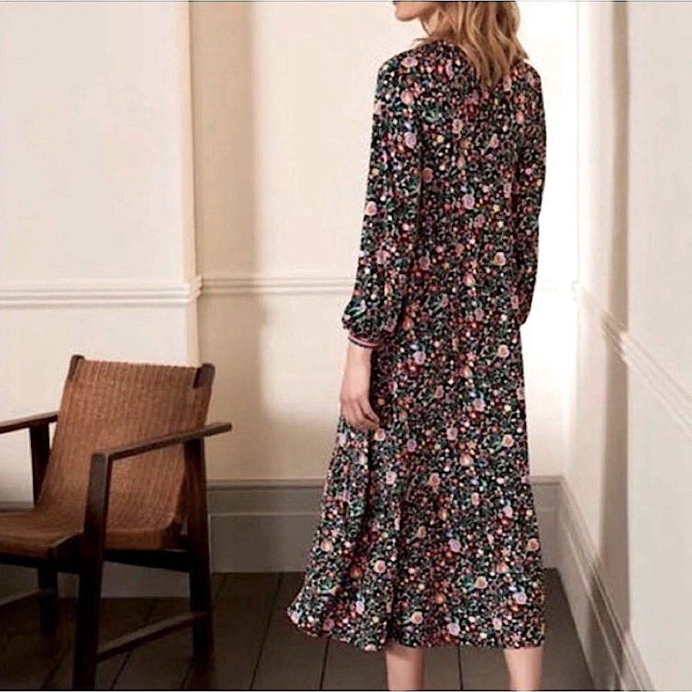 Boden Trim Detail Maxi Dress Black, Multi Floral Bloom Soft Jersey Knit Size 4 - Picture 3 of 16